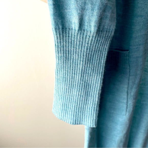 Tahari 100% Merino Wool Long Longline Open Knit Cardigan Sweater Ice Blue Small - Picture 7 of 10